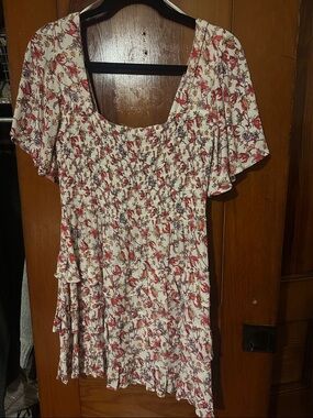 Chelsea & Violet Cream Tunic with Red & Purple Floral Print